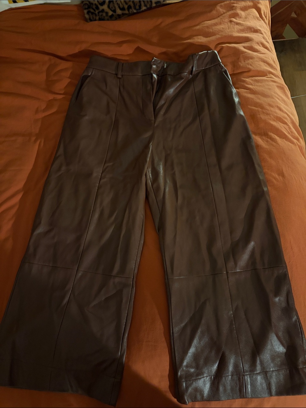 Jason Wu Brown Faux Leather Wide-Leg Pants